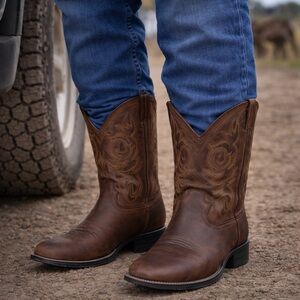 Justin Men’s Cowboy Western Boots Size 8D Brown Stampede Leather Style 2551